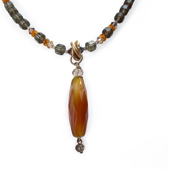 Czech Beaded Carnelian Pendant Necklace - Picture 2 of 5